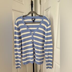 Lands' End Women's Blue and White Coastal Style Striped Cardigan